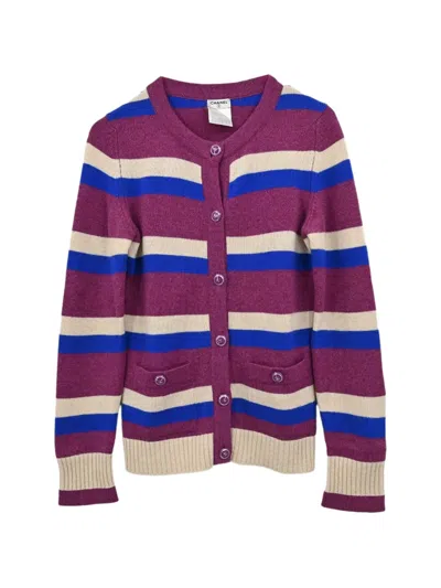 Pre-owned Chanel 2007 Striped Cardigan In Purple