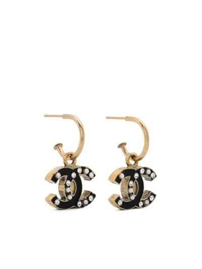 Pre-owned Chanel 2007s Cc-logo Drop Earrings In Black