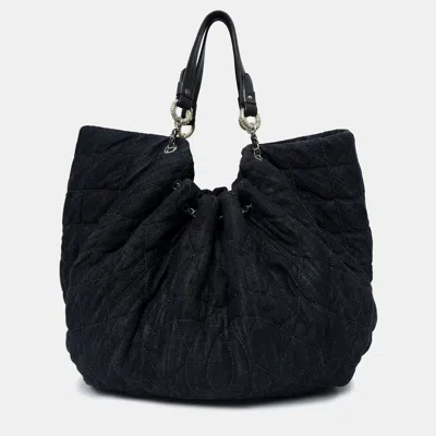 Pre-owned Chanel 2008-09 Navy Quilted Denim Xl Coco Cabas Spirit Bag In Blue