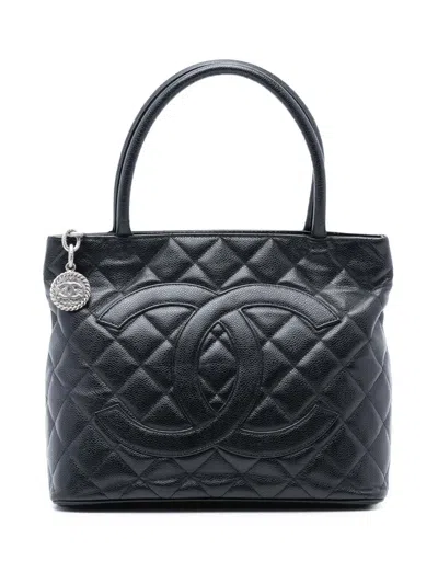 Pre-owned Chanel 2008-2009 Caviar Medallion Tote Bag In Black