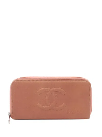 Pre-owned Chanel 2008-2009 Cc Caviar Zip Around Wallet Long Wallets In Pink