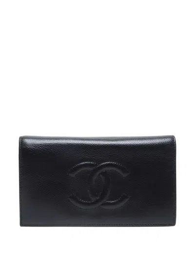 Pre-owned Chanel 2008-2009 Cc Mark Long Wallet In Black