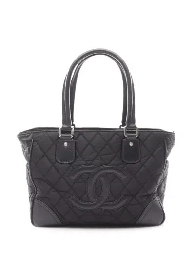 Pre-owned Chanel 2008-2009 Cc Quilted Nylon Paris-new York Handbag In Black