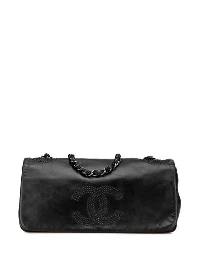 Pre-owned Chanel 2008-2009 Cc Studded Lambskin East West Flap Shoulder Bag In 黑色