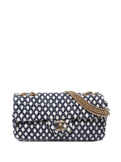 Pre-owned Chanel 2008-2009 Classic Flap Knit Shoulder Bag In Blue