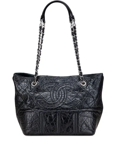 Pre-owned Chanel 2008-2009 Distressed Calfskin Shopping In Moscow Tote Bag In Black