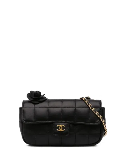 Pre-owned Chanel 2008-2009 Extra Mini Camellia Choco Bar Lambskin Flap Crossbody Bag