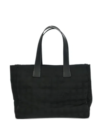 Pre-owned Chanel 2008-2009 Jacquard Travel Line Tote In Black