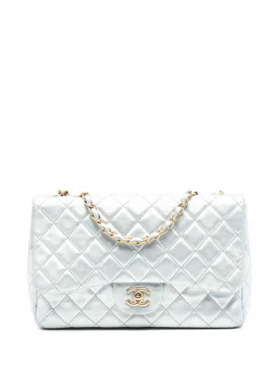 Pre-owned Chanel 2008-2009 Jumbo Classic Metallic Lambskin Single Flap Shoulder Bag In Silver
