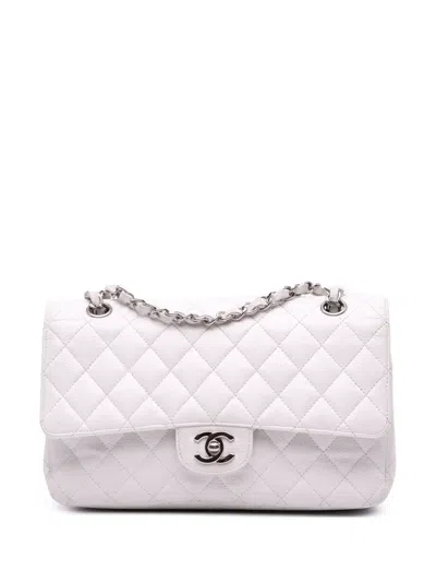 Pre-owned Chanel 2008-2009 Medium Classic Caviar Double Flap Shoulder Bag In White