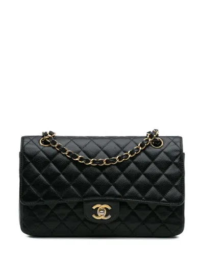 Pre-owned Chanel 2008-2009 Medium Classic Caviar Double Flap Shoulder Bag In Black