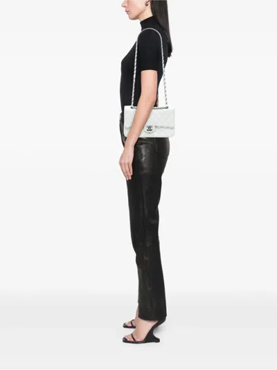 Pre-owned Chanel 2008-2009 Medium Classic Caviar Double Flap Shoulder Bag In White