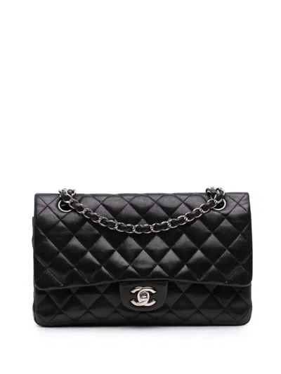 Pre-owned Chanel 2008-2009 Medium Classic Lambskin Double Flap Shoulder Bag In Black