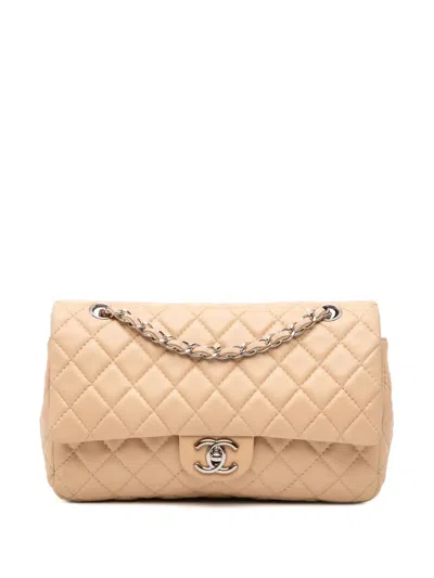 Pre-owned Chanel 2008-2009 Medium Classic Lambskin Double Flap Shoulder Bag In Brown