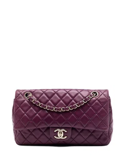 Pre-owned Chanel 2008-2009 Medium Classic Lambskin Double Flap Shoulder Bag In Purple