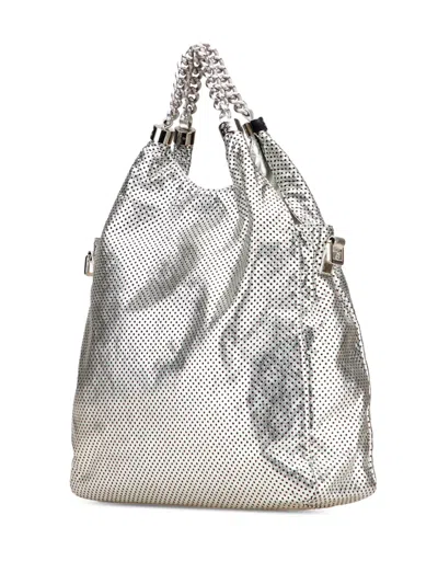 Pre-owned Chanel 2008-2009 Medium Metallic Glazed Calfskin Perforated Rodeo Drive Satchel In Silver