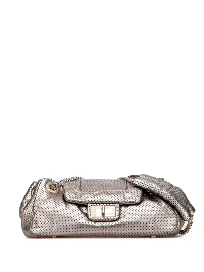 Pre-owned Chanel 2008-2009 Metallic Perforated Calfskin Drill Accordion Flap Shoulder Bag In Silver