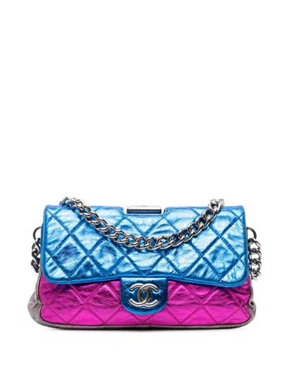 Pre-owned Chanel 2008-2009 Multicolor Metallic Quilted Calfskin Modern Chain Flap Frame Bag Shoulder Bag