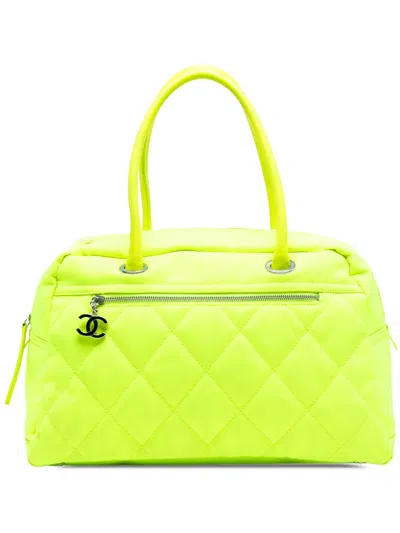Pre-owned Chanel 2008-2009 Paris Biarritz Quilted Canvas Fluo Duffle Bag Travel Bag In Yellow