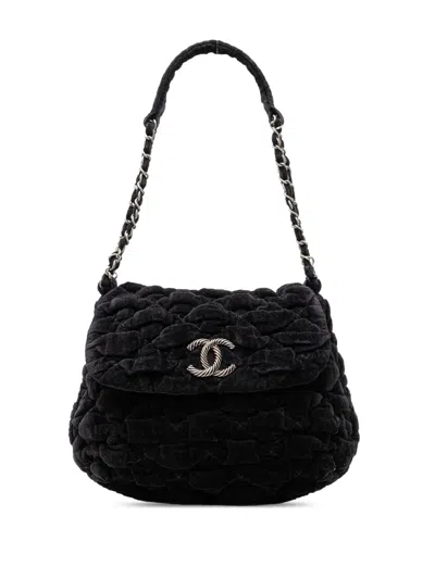 Pre-owned Chanel 2008-2009 Paris Moscou Bubble Quilted Velvet Flap Shoulder Bag In Black