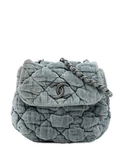 Pre-owned Chanel 2008-2009 Paris Moscou Mini Velvet Bubble Quilt Flap Crossbody Bag In Gray