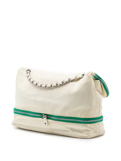 Pre-owned Chanel 2008-2009 Perforated Calfskin Expandable Shoulder Bag In White