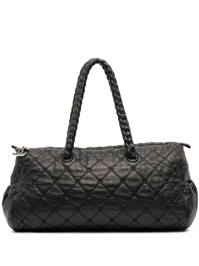 Pre-owned Chanel 2008-2009 Quilted Lambskin Hidden Chain Bowler Bag Handbag In Black