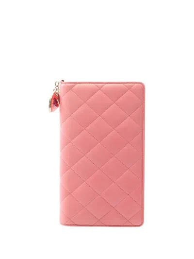 Pre-owned Chanel 2008-2009 Quilted Lambskin Porte Bonheur Charm Bifold Wallet Long Wallets In Pink
