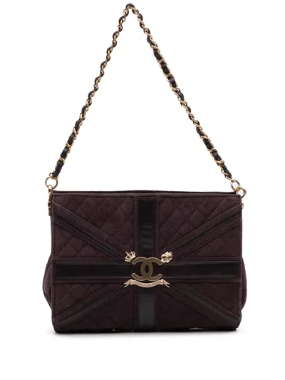 Pre-owned Chanel 2008-2009 Quilted Suede Union Jack Clutch With Chain Shoulder Bag