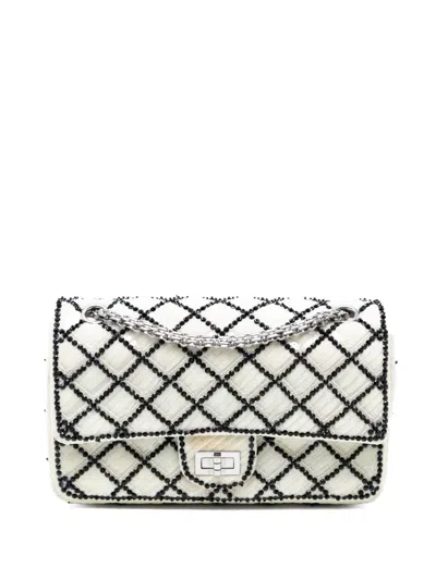 Pre-owned Chanel 2008-2009 Reissue 2.55 Quilted Sequined Mesh Double Flap 225 Shoulder Bag In White
