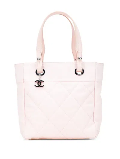 Pre-owned Chanel 2008-2009 Small Quilted Canvas Paris Biarritz Tote Bag In Pink