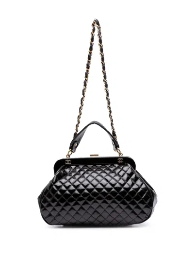 Pre-owned Chanel 2008-2009 Small Quilted Glazed Calfskin Mademoiselle Frame Top Handle Bag Satchel