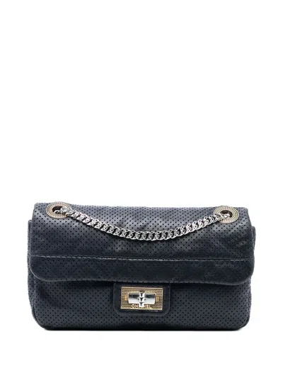 Pre-owned Chanel 2008-2009 Small Reissue Perforated Calfskin Drill Flap Shoulder Bag In Black