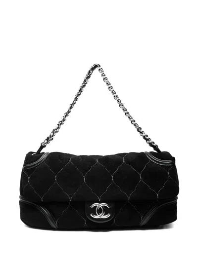 Pre-owned Chanel 2008-2009 Suede Cc Mark Shoulder Bag In Black