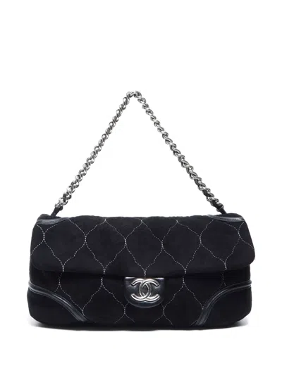 Pre-owned Chanel 2008-2009 Suede Shoulder Bag In Black