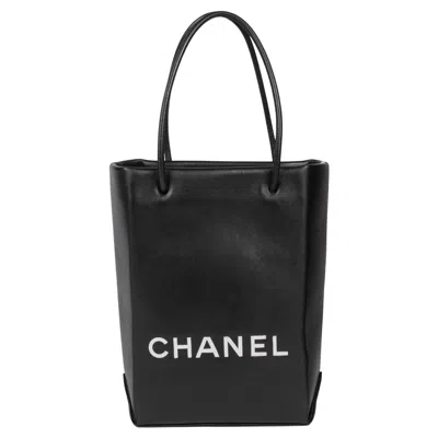 Pre-owned Chanel 2008 Black White Lambskin Mini Shopping Tote Bag