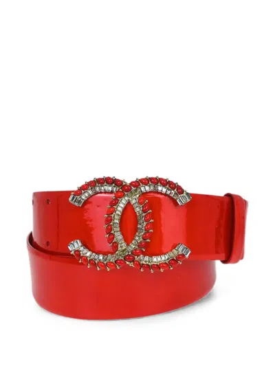 Pre-owned Chanel 2008 Cc Interlocking Embellished Belt In Red