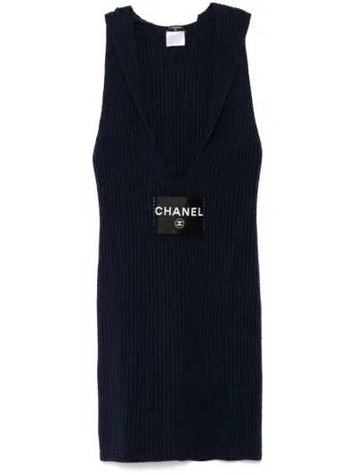 Pre-owned Chanel 2008 Cc Mark Sleevesless Dress In Blue