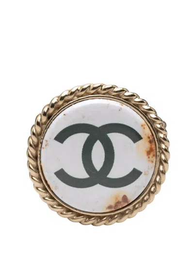 Pre-owned Chanel 2008 Cc Resin Gold Plated Pin Brooch Costume Brooch