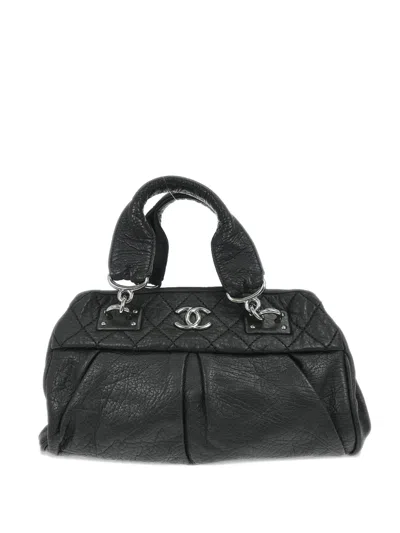 Pre-owned Chanel 2008 Cc-logo Quilted Tote Bag In Black
