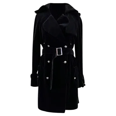 Pre-owned Chanel 2008  & Karl Lagerfeld 08a Black Velvet Double Breast Coat With Belt