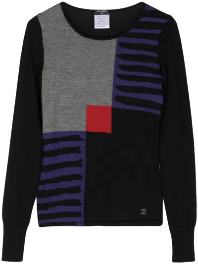 Pre-owned Chanel 2008 Colour-block Knitted Jumper In Black