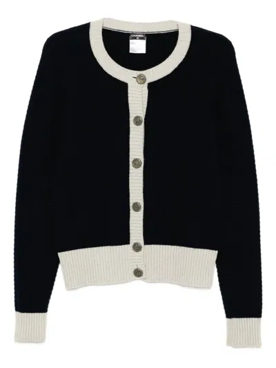 Pre-owned Chanel 2008 Crew-neck Cardigan In Blue