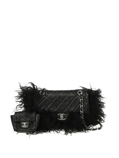 Pre-owned Chanel 2008 Fur-trim Shoulder Bag In Black