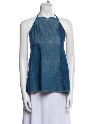 Pre-owned Chanel 2008 Halterneck Blouse In Blue