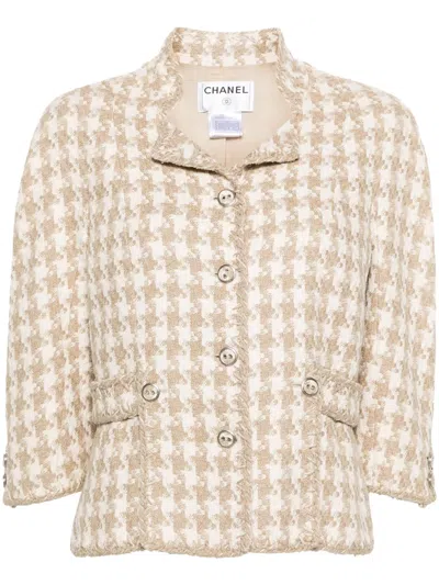 Pre-owned Chanel 2008 Houndstooth Single-breasted Jacket In Neutrals
