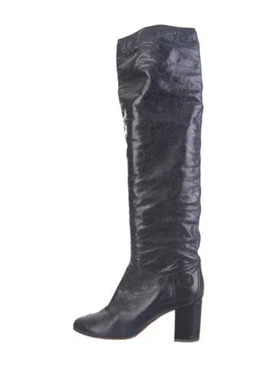 Pre-owned Chanel 2008 Interlocking Cc Logo Boots In Blue