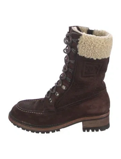 Pre-owned Chanel 2008 Interlocking Cc Logo Combat Boots In Brown