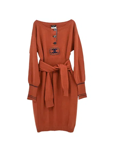 Pre-owned Chanel 2008 Interlocking Cc Logo-patch Dress In Orange