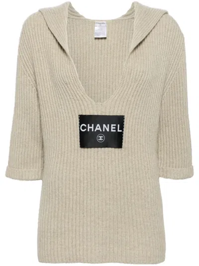 Pre-owned Chanel 2008 Logo-appliqué Cashmere Jumper In Neutrals